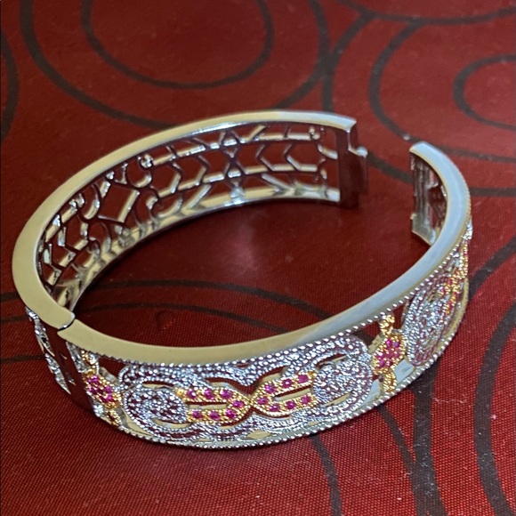 GENUINE RUBY NWOT 🥰🔥two-toneFiligree 1 Carat Ruby Bangle Bracelet (NEW) - Picture 5 of 7
